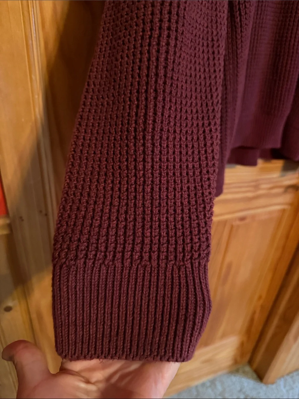 L.L. Bean Men’s 100% Organic Cotton Waffle Knit Crewneck Sweater - Burgundy